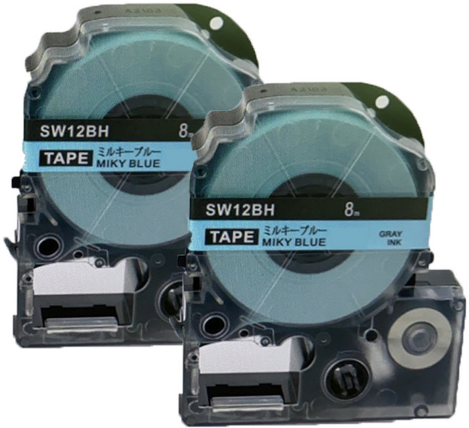 [호환] 엡손 라벨 프린터 테이프 9 12 18 mm LW-K200BL LW-K420 OK730 라벨지 핑크 그린 블루 옐로우 파스텔, 12mm, 밀크 블루 2개