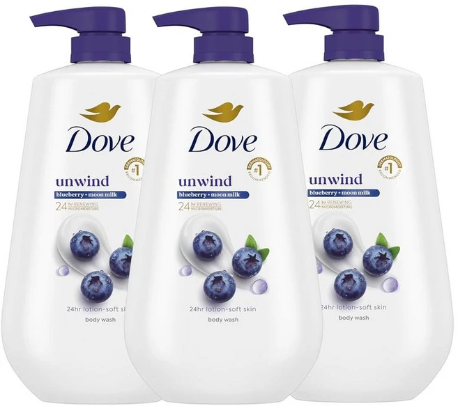 Dove 도브 언와인드 블루베리 문밀크 바디워시 867ml x3팩, 3개 - 쿠팡
