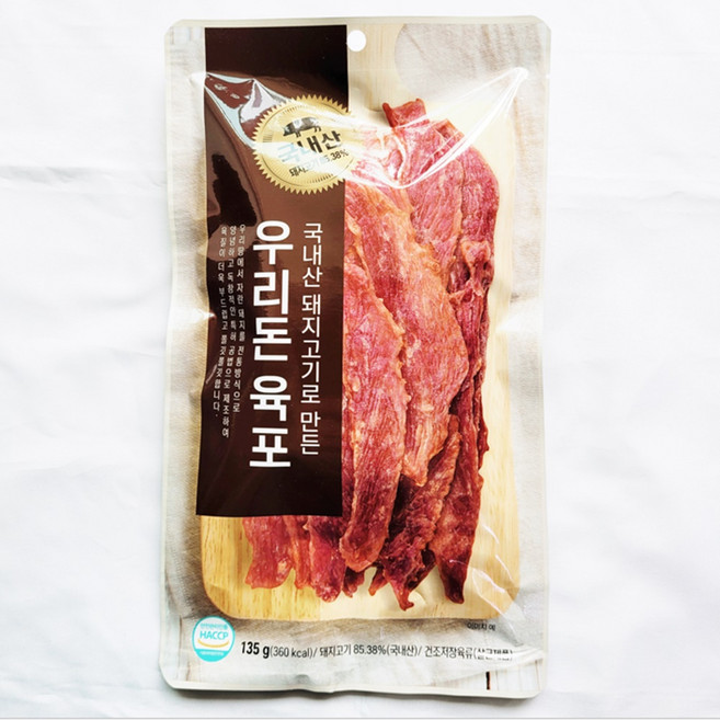 국내산 우리돈 육포 우리 돼지 전통 방식 육포 부드럽고 고소한 포크 저키 돼지고기육포, 1개, 135g