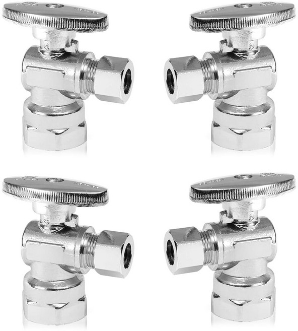 4-PC HeSun 스트레이트 스톱 밸브 1/2인치 FIP X 3/8인치 OD 압축 1/4 턴오프 크롬 도금 황동 VALVE057-4, 4, ANGLE VALVE