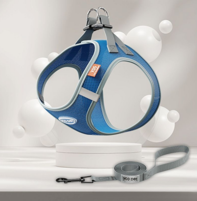 펫올웨이즈 강아지 하네스 리드줄 세트, 블루