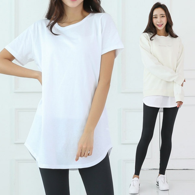 토마토팩토리 여성용 통기성 레이어드 롱 반팔 티셔츠