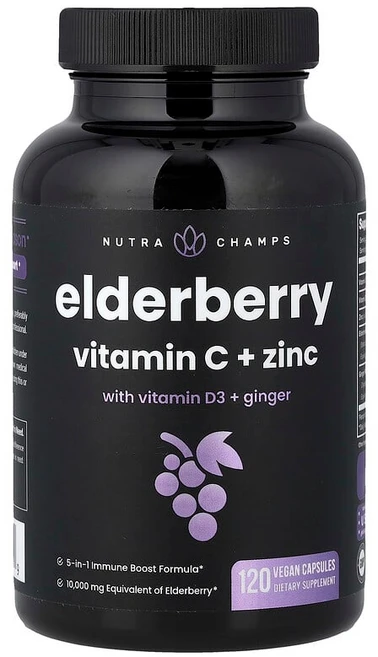 NutraChamps 엘더베리 비타민C + 비타민D3 + 생강 함유 아연 베지 캡슐 120정 NHP-99015, 1 - 쿠팡
