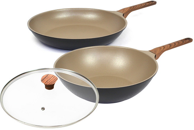 셰프리아 이지데이 모카블랙 프라이팬 2종 + 유리뚜껑 세트, 프라이팬+궁중팬+유리 30cm 세트, 1세트