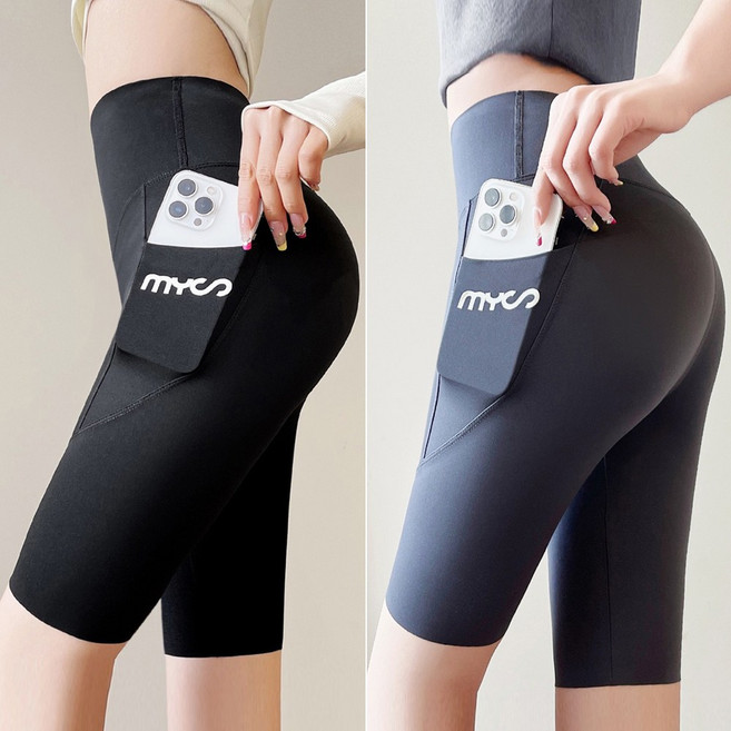 인디오 1+1 여성용 트레이닝 하이웨스트 밴딩 쿨링 포켓 5부 레깅스 NCH1530