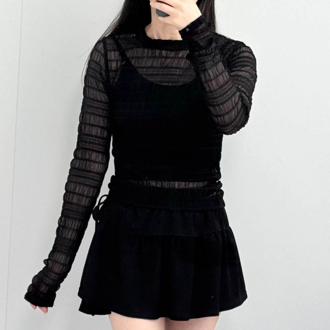 크링클 시스루 티셔츠 시스루티셔츠 시스루티 여성티셔츠 여성시스루티셔츠 여성긴팔티 긴팔티 여성여름긴팔티 긴팔 블라우스 스판 스판티셔츠 스판블라우스 긴팔티블라우스 레이어드 레이스긴팔티