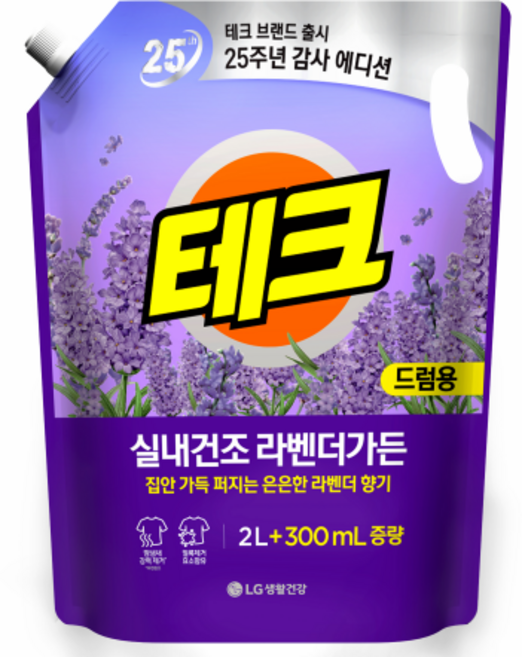 테크 실내건조 라벤더가든 액체세제 리필 드럼용, 4개, 2.3L