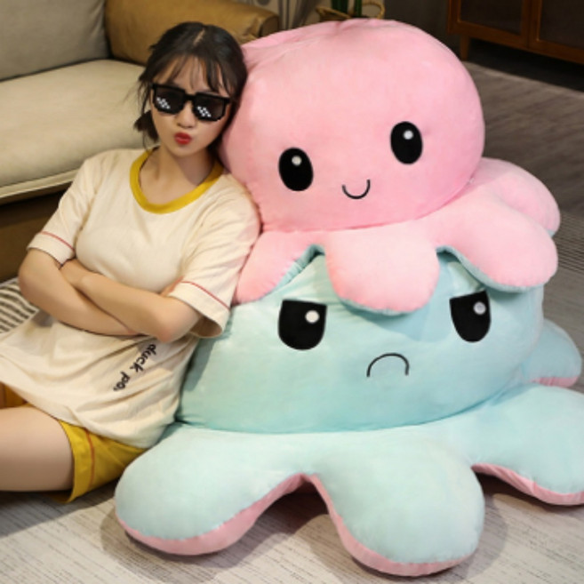 쿠션 거북이 등딱지쿠션 반전 양면 문어쿠션 SNS 핫템 힐링 낮잠베게 쿠션 인형, 02.반전문어-스카이 (130cm)
