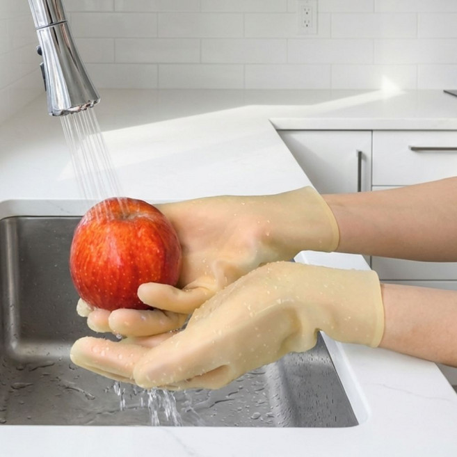 라이프하우스 실리콘 위생장갑 다회용 주방장갑 반복사용 열탕소독 니트릴 라텍스 대용, 1개, 중, 옐로우골드