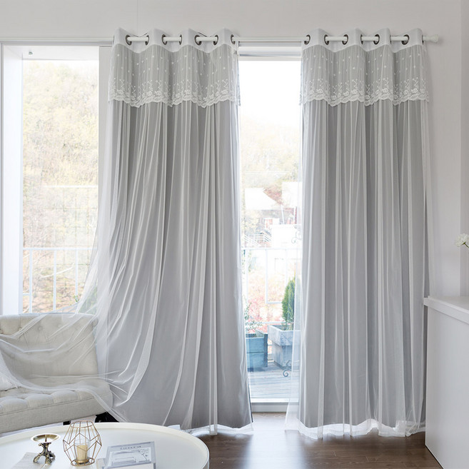 까르데코 디망쉬 암막+디망쉬레이스 긴창커튼4장+커튼봉10자