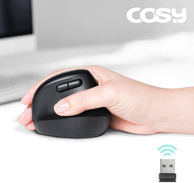코시 작은 손 미니 버티컬 무소음 무선 마우스 M2277WL, 블랙