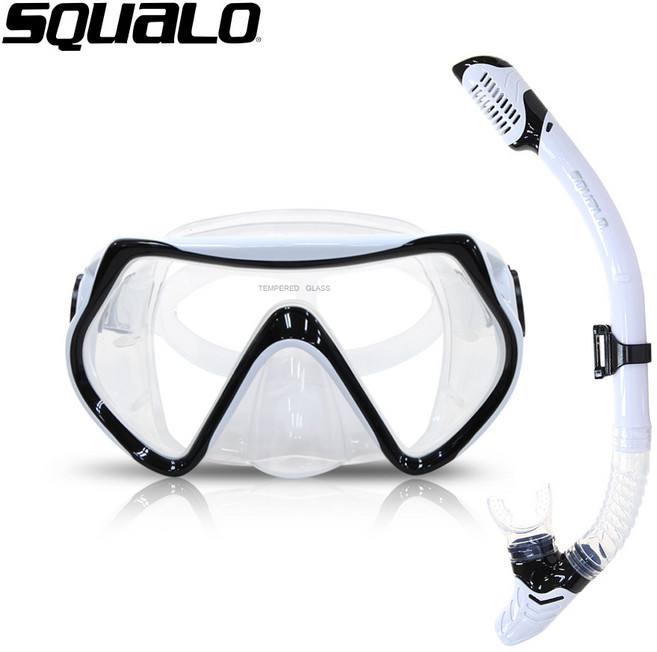 스쿠알로 드라이탑 스노클링 세트(드라이탑 스노클+마스크) 프리다이빙급 프리미엄세트, 화이트