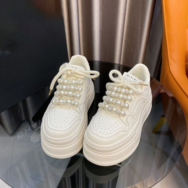 FANSYLI 여성 통굽 진주 운동화 여름 키높이 스니커즈 패션 캐주얼 7cm 런닝화 W2506J16