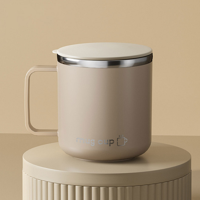 DS 스테인리스 머그컵 뚜껑 포함 보온보냉 진공 텀블러, 1개, 400ml, 브라운