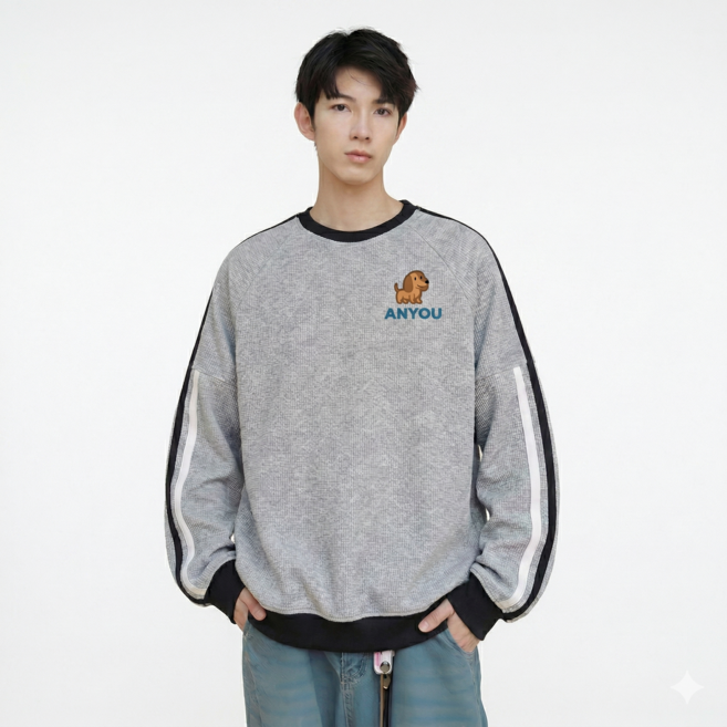 애니유 남성용 라글란 소매 스트라이프 편안한 라운드넥 맨투맨