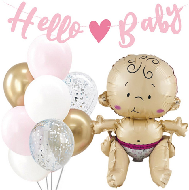 쏙쏙마켓 베이비샤워 풍선 가랜드 세트 젠더리빌 성별공개 임밍아웃 파티 용품, 1개, 헬로베이비 핑크세트