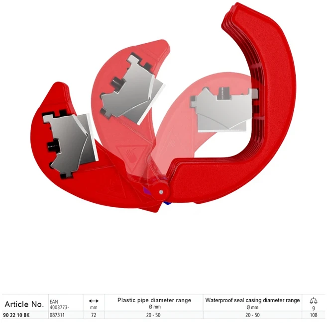 KNIPEX BiX®플라스틱 파이프용 커터 씰링 슬리브 수공구 72mm 90 22 10 BK, 01 빠른  Mainland, 01 90 22 10 BK