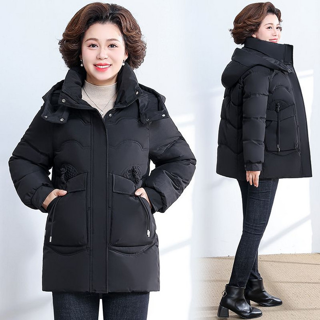 중년 여성 겨울 후드 집업 패딩 루즈핏 도톰 코트 방한 자켓 경량 패딩 엄마 날씬해보이는 아우터 빅사이즈SYW