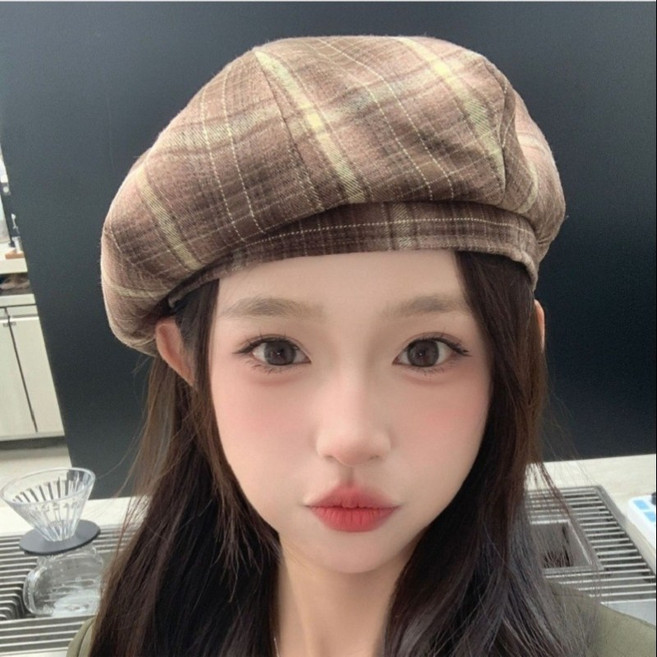 Couchsurfing 여성 캐주얼 체크 무늬 베레모 M3101