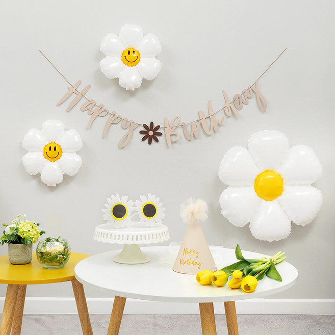 파티팡 A079 데이지 생일파티 장식세트 풍선+가랜드+고깔모자+안경 장식방법동봉, 1개