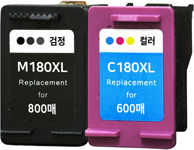 (800매 특대용량 세트) INK-M180 INK-C180 검정+컬러 잉크 호환 SL-J1660 SL-J1663 SL-J1665 SL-J1770FW M180XL C180XL, 3배대용량 검정+컬러, 1세트