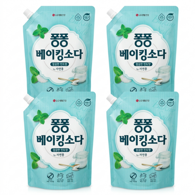 퐁퐁 주방세제 베이킹소다 리필, 4개, 1.2L