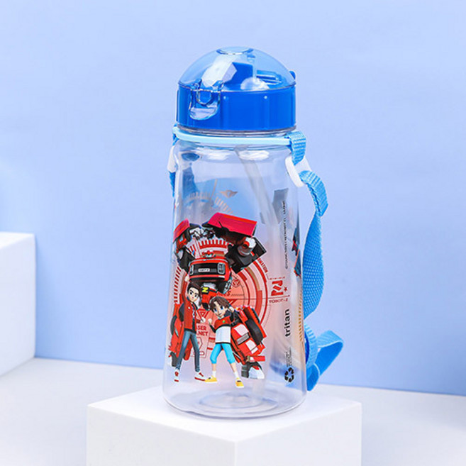 또봇 어깨끈 빨대 물통 450ml 아동 유아 소풍 어린이집 물병, 상세페이지참조, 1개