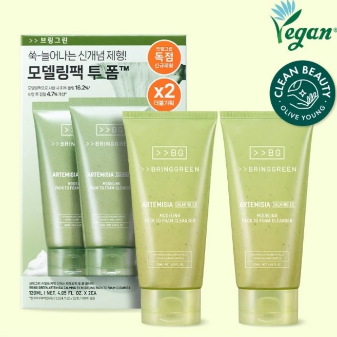 브링그린 사철쑥카밍EX모델링팩투폼클렌저 120ml 2개입, 1세트 - 쿠팡