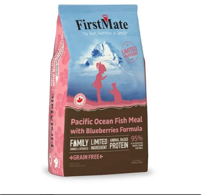 FirstMate 太平洋海魚藍莓配方無穀貓糧 95%海魚蛋白 護膚亮毛 4.54kg, 1個, 混合口味