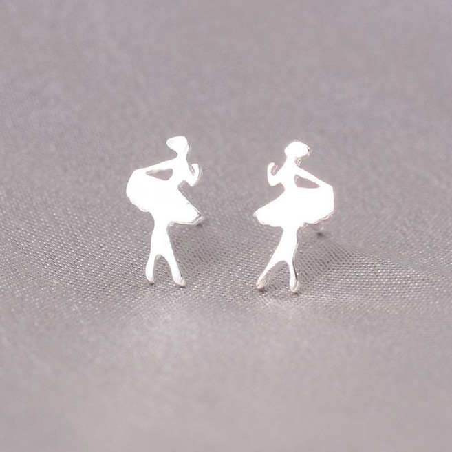 紅帽嚴選 S925純銀跳舞女郎耳針 小巧迷你設計 中性日常百搭耳環 一對銀色款式