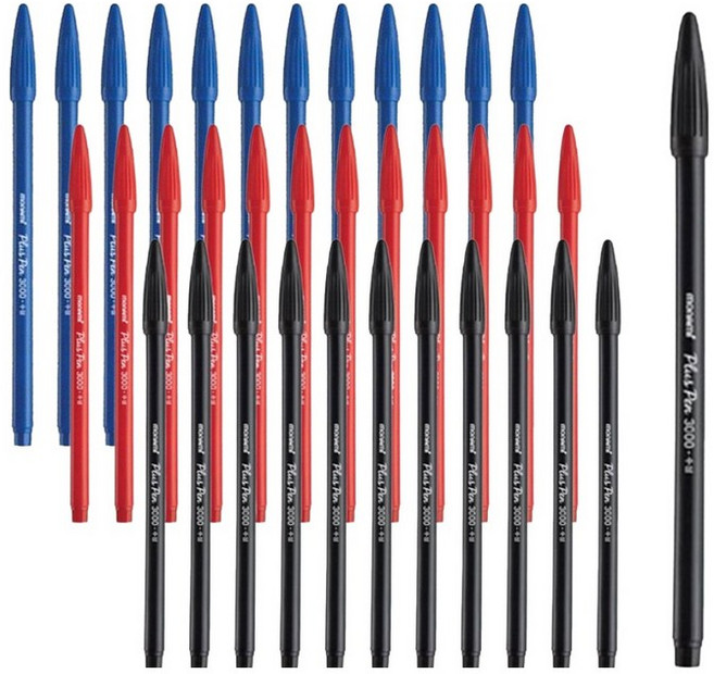 모나미 플러스펜 3000 0.4mm, 흑색 12p + 청색 12p + 적색 12p, 1세트