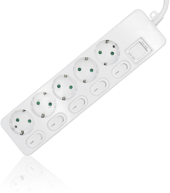 플러그젠 멀티탭 개별 2구 3구 4구 5구 6구 접지 멀티 콘센트, 1개, 5구 백색, 2.5m