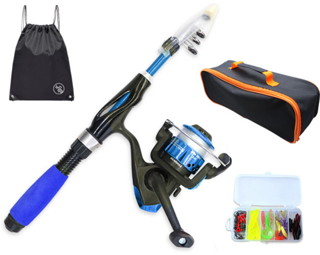 왕초보 주니어 여성 낚시장비 풀세트, 낚시대+릴(줄포함)+루어세트+낚시가방+짐쌕가방, 블루