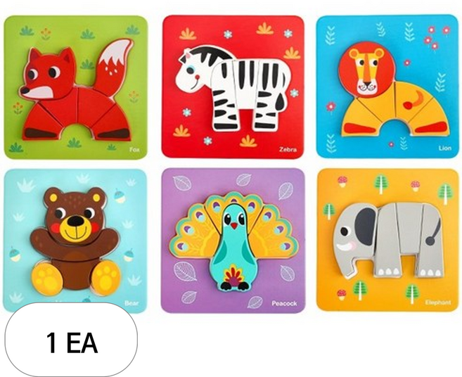 투키토이 미니퍼즐 동물 6종 세트 636, 혼합색상, 1개