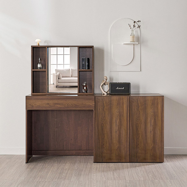 동서가구 미엘 수납거울 화장대 + 800 2도어 수납장 DF928327, 다크오크