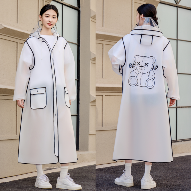 NY20 비완벽 차단 고탄력 투명챙 길고 베이직한 오버핏 레인코트 다회용 EVA커플우의