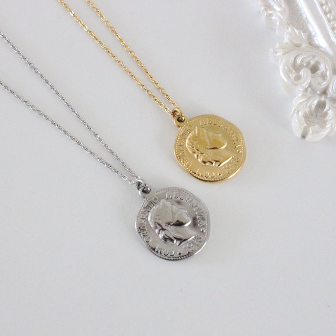 [써지컬스틸] 여리여리 데일리 롱 체인 레이어드 코인 목걸이 2color 맨투맨추천