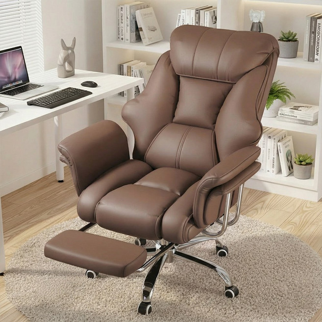 SOPUM HOUSE 침대형 중역 발받침 리클라이너 고급가죽 사무용 PC방 컴퓨터 게이밍의자, 브라운