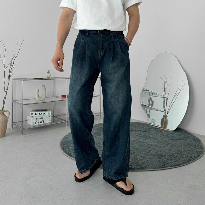 다이나믹피플 남자 투턱 와이드 데님팬츠 청바지