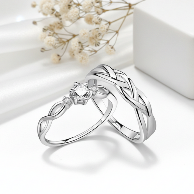 커플링 사이즈 조절형 1쌍 결혼 반지 큐빅 프로포즈 반지