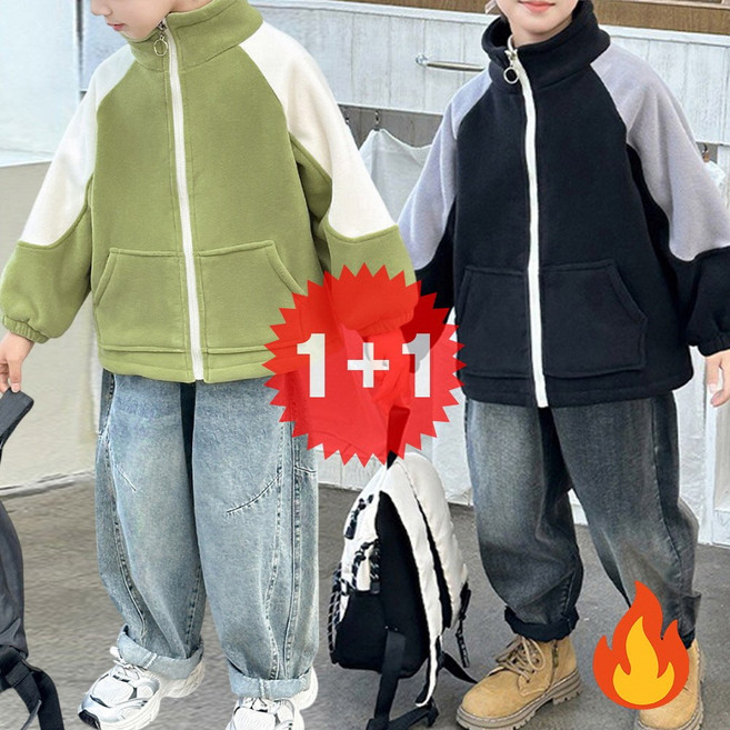 지디오 주니어 기모 플리스 집업 자켓 2개 세트 겨울 배색 후리스 점퍼 뽀글이 안감 남아 여아 털잠바