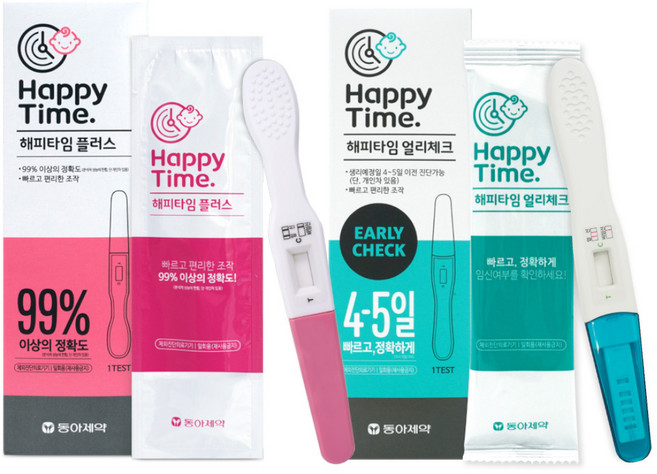 동아제약 해피타임 플러스*1개 + 해피타임 얼리체크*1개 임신테스트기 임신진단키트, 1세트, 2개입