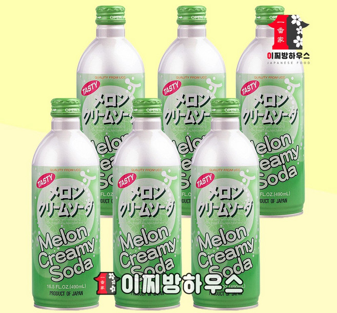 UCC 크리미소다 크림소다 메론맛 메론향 탄산수 메론맛에이드 일본사이다 일본음료 X 6개 소비기한 확인필, 490ml