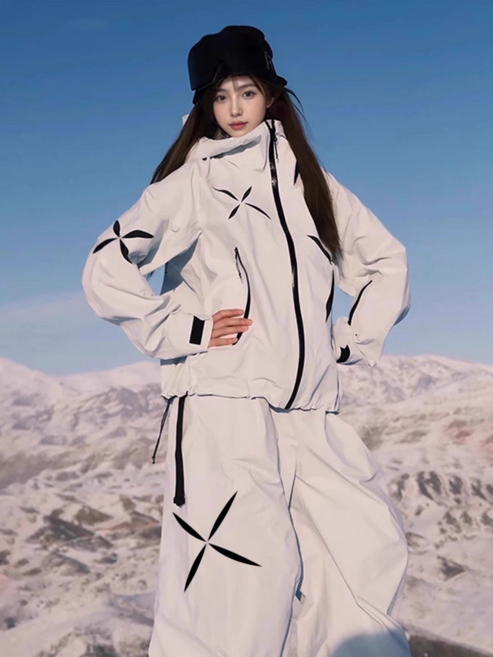 薄荷綠防水滑雪服套裝 戶外防風保暖滑雪衣褲, 白色滑雪服套裝, S