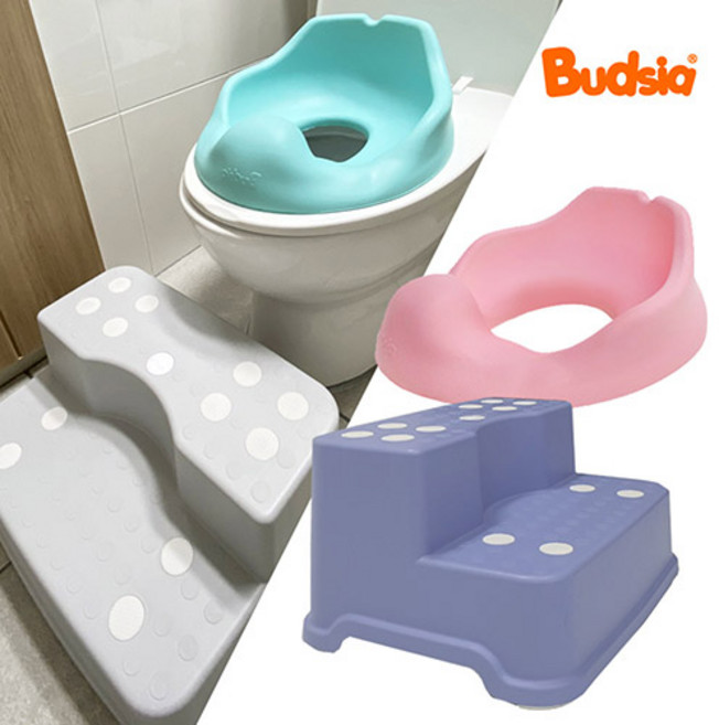버드시아 유아 쿠션변기+ 프리미엄 2단 디딤대, 그레이+그레이