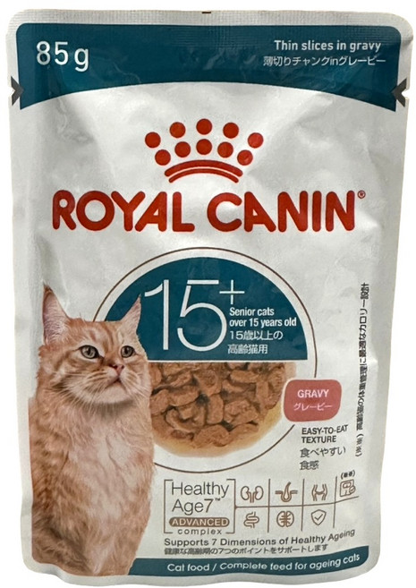 Royal Canin 15+歲老貓主食濕糧, 85g, 1個, 肉塊, 雞肉, 雞肝, 豬肉