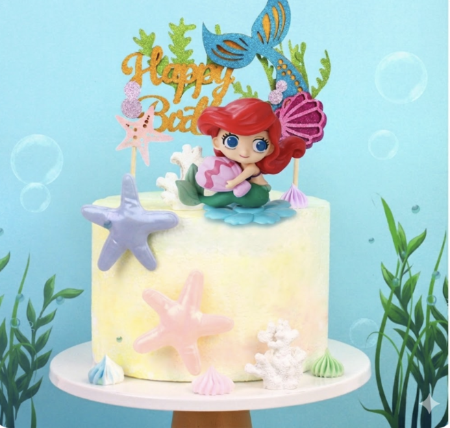 메리멜팅 인어공주 피규어 토퍼 장식세트 생일 파티 용품, 1세트