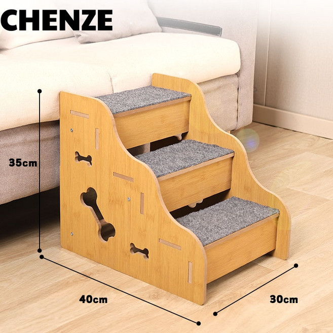 CHENZE 반려동물 계단 논슬립 원목 강아지 고양이 침대용 소파용 가정용, 1개, 나무로 만든
