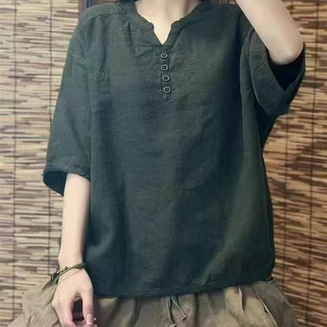 棉麻寬鬆短袖上衣