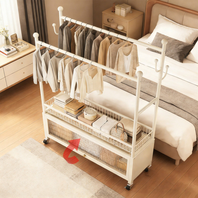 CABICO 시스템 옷걸이 행거 옷장 튼튼한 이동식 행거 스탠드 높은 옷걸이 2단, 화이트